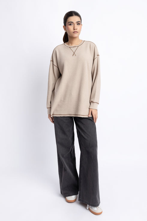 Waffle Knit Extreme Oversize Sweatshirt